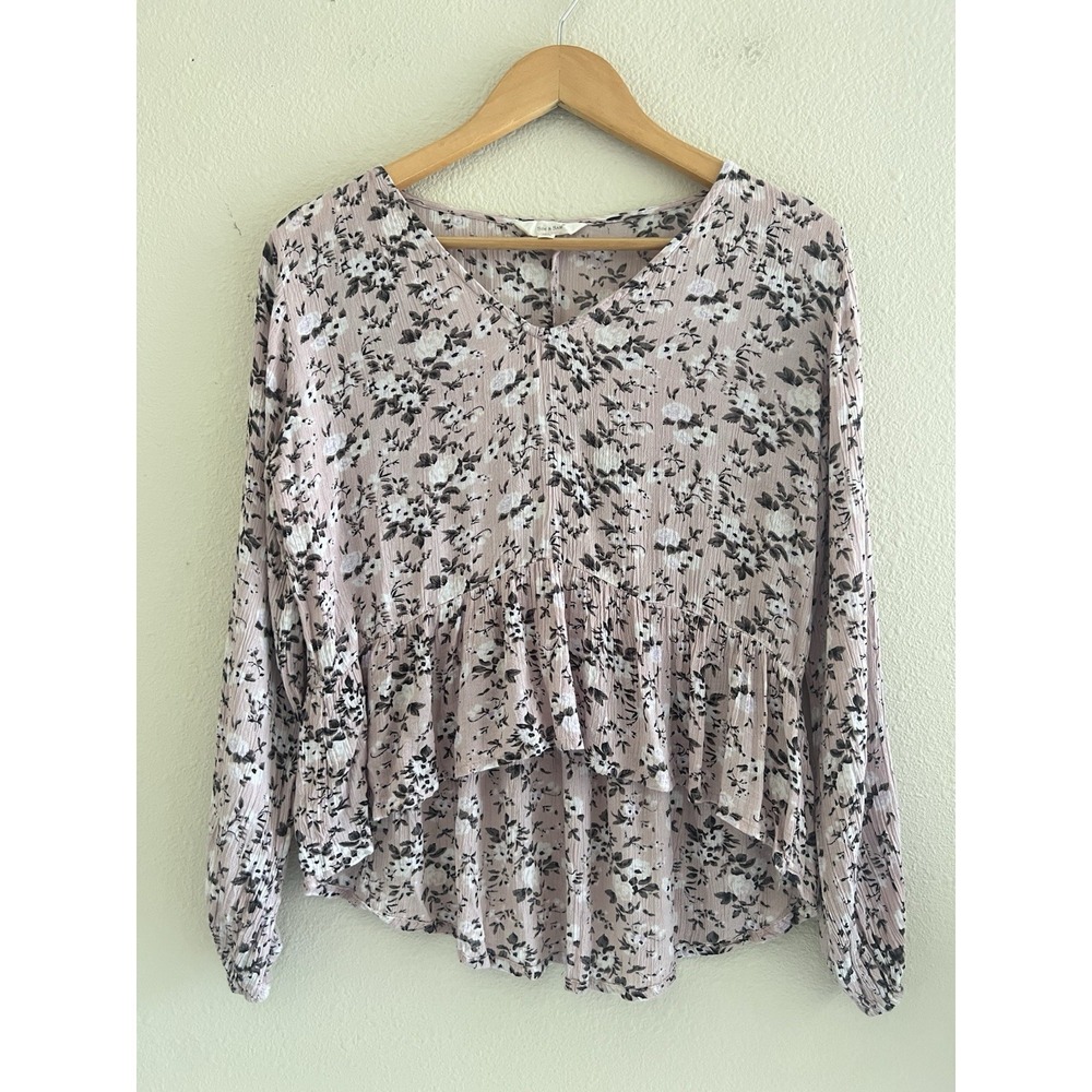 Sim & Sam Women's Size XS Pink Floral Long Sleeve Peplum Top Boho Feminine Flowy